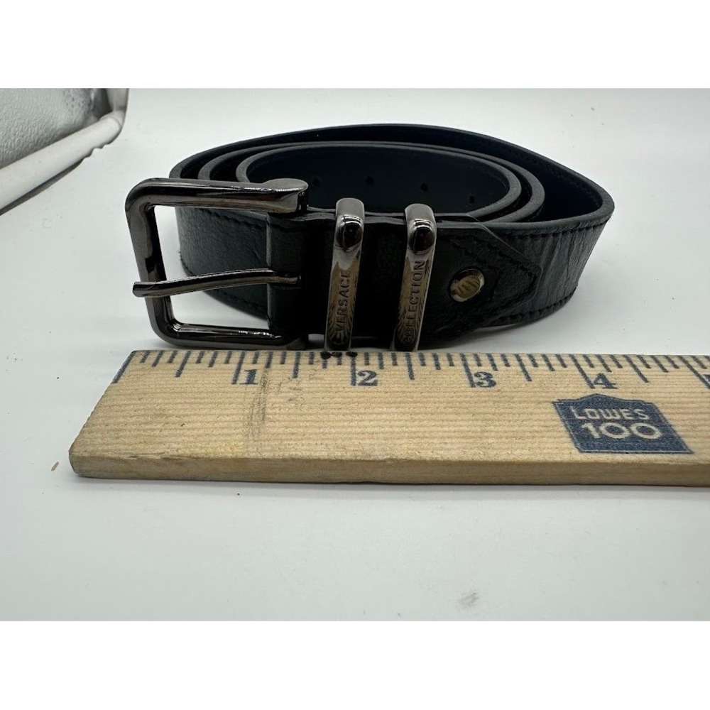 Versace Collection Mens Black Leather Belt Size 38 95/110 Made in Italy Gunmetal